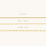 Nadare Co. 14k gold plated stainless steel Small Oval Switch chain necklace for charm customization.