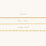 Nadare Co. 14k gold plated stainless steel Small Oval Switch chain necklace for charm customization.