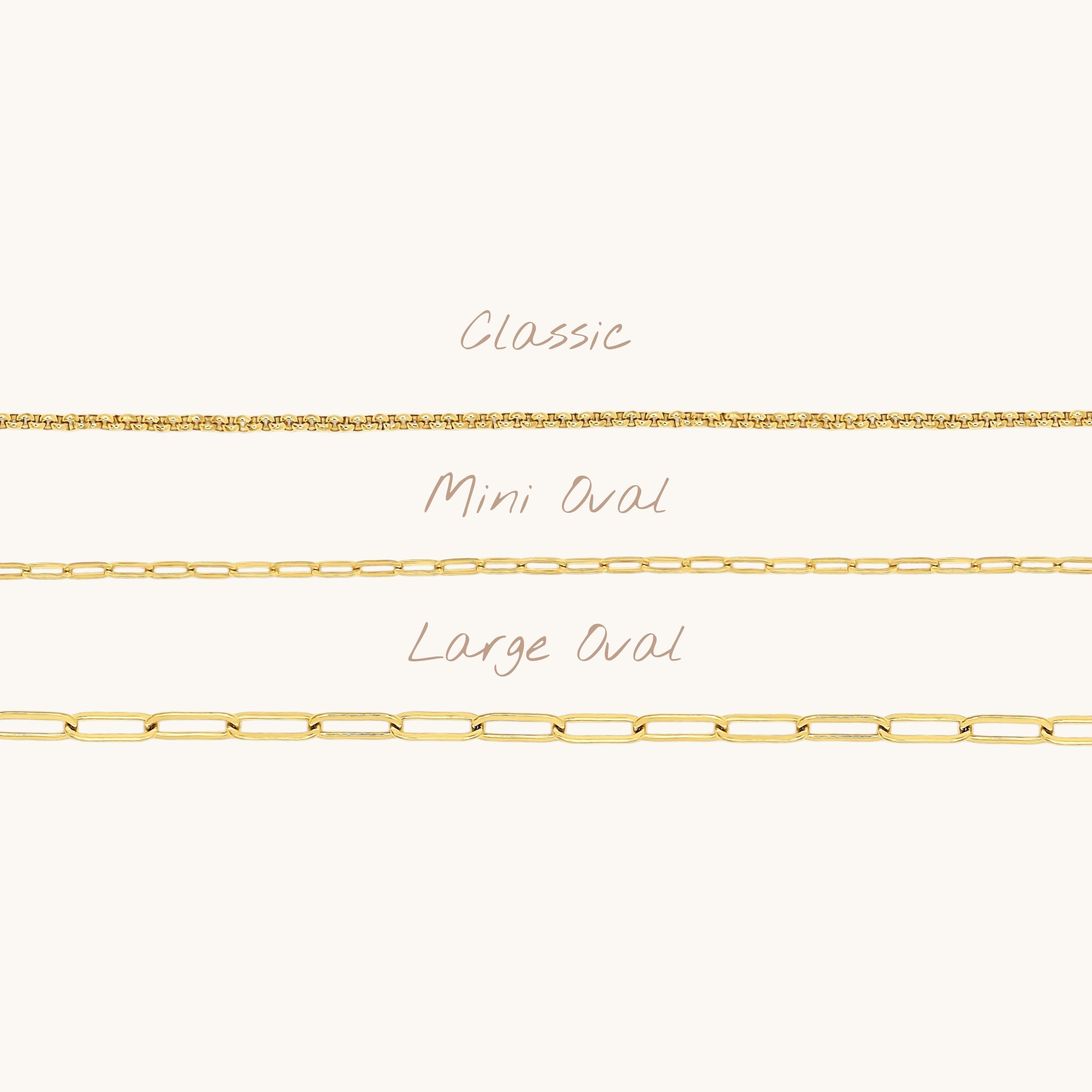 Nadare Co. 14k gold plated stainless steel Small Oval Switch chain necklace for charm customization.