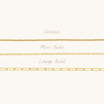 Nadare Co. 14k gold plated stainless steel Small Oval Switch chain necklace for charm customization.