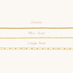 Nadare Co. 14k gold plated stainless steel Small Oval Switch chain necklace for charm customization.