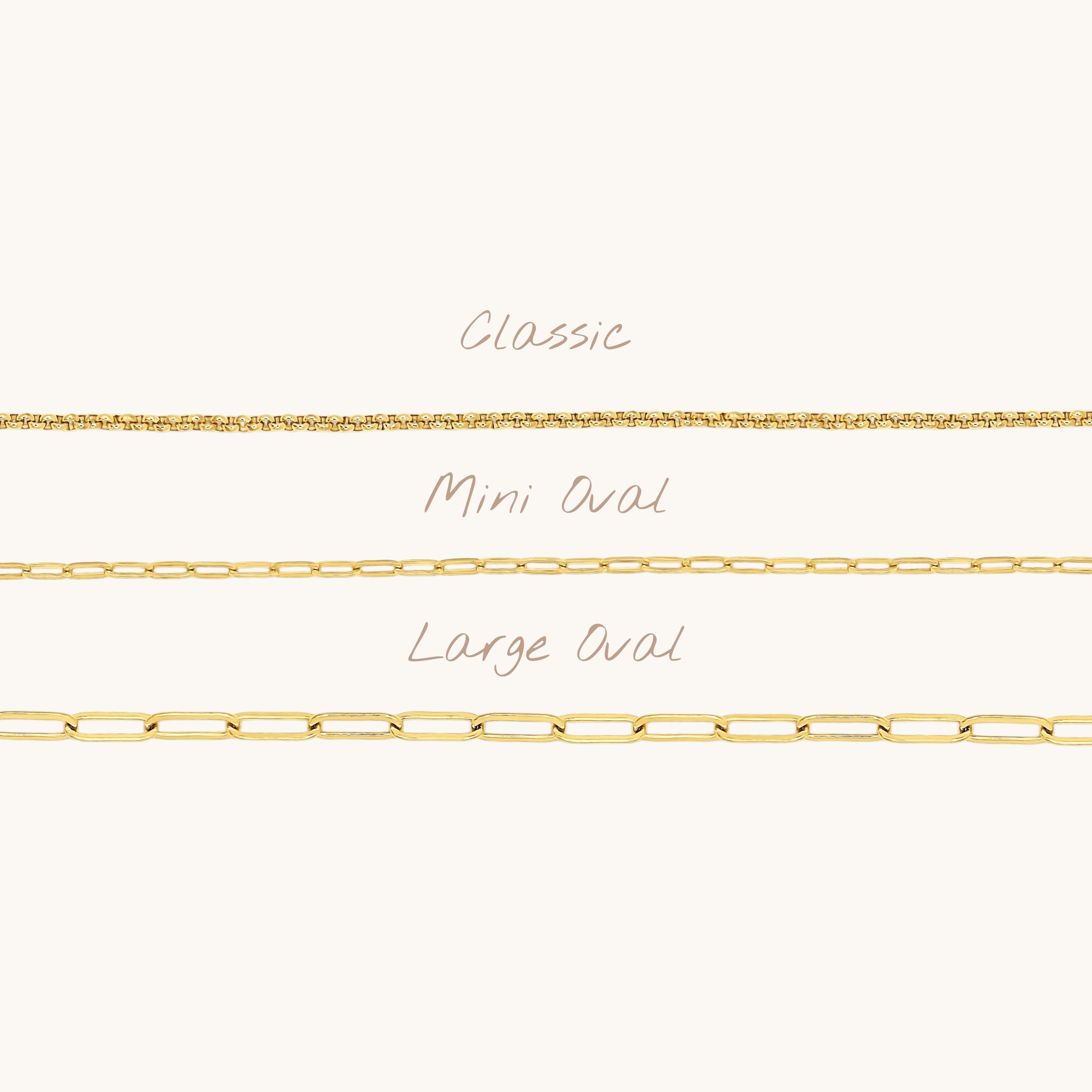 Nadare Co. 14k gold plated stainless steel Small Oval Switch chain necklace for charm customization.