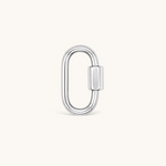 Nadare Co. small silver carabiner clasp for charm necklaces with a modern oval shape for stacking charms.