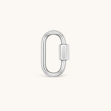 Nadare Co. small silver carabiner clasp for charm necklaces with a modern oval shape for stacking charms.