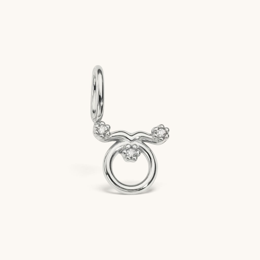Nadare Co. silver-tone Taurus zodiac charm featuring cubic zirconia accents on a stainless steel base.