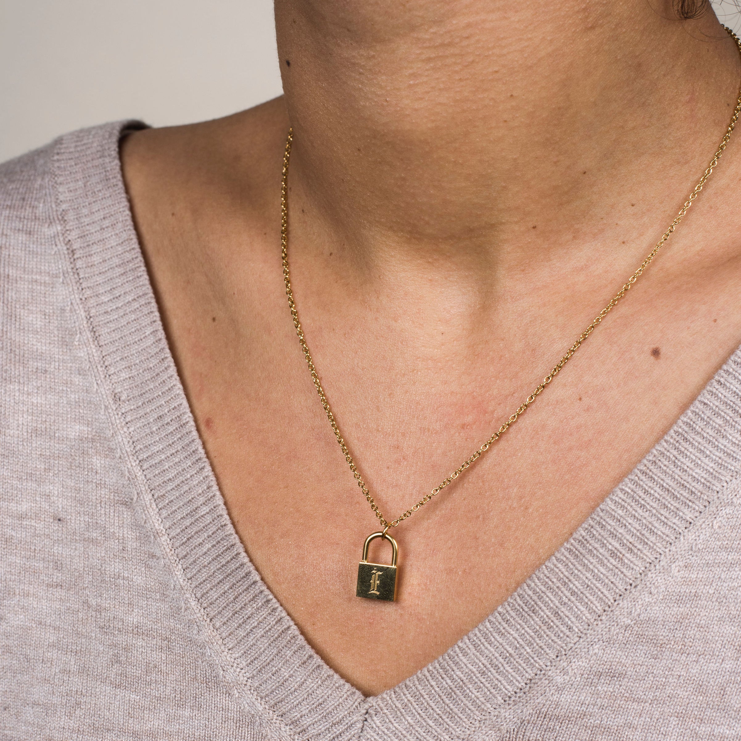 Lock Initial Necklace - Nadare Co.