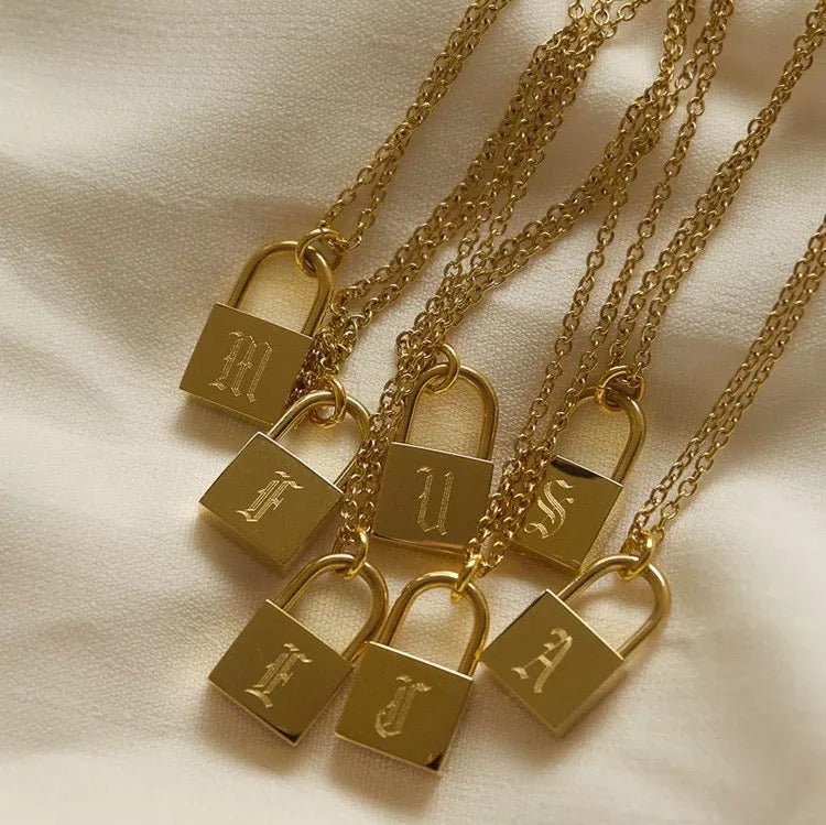 Lock Initial Necklace - Nadare Co.