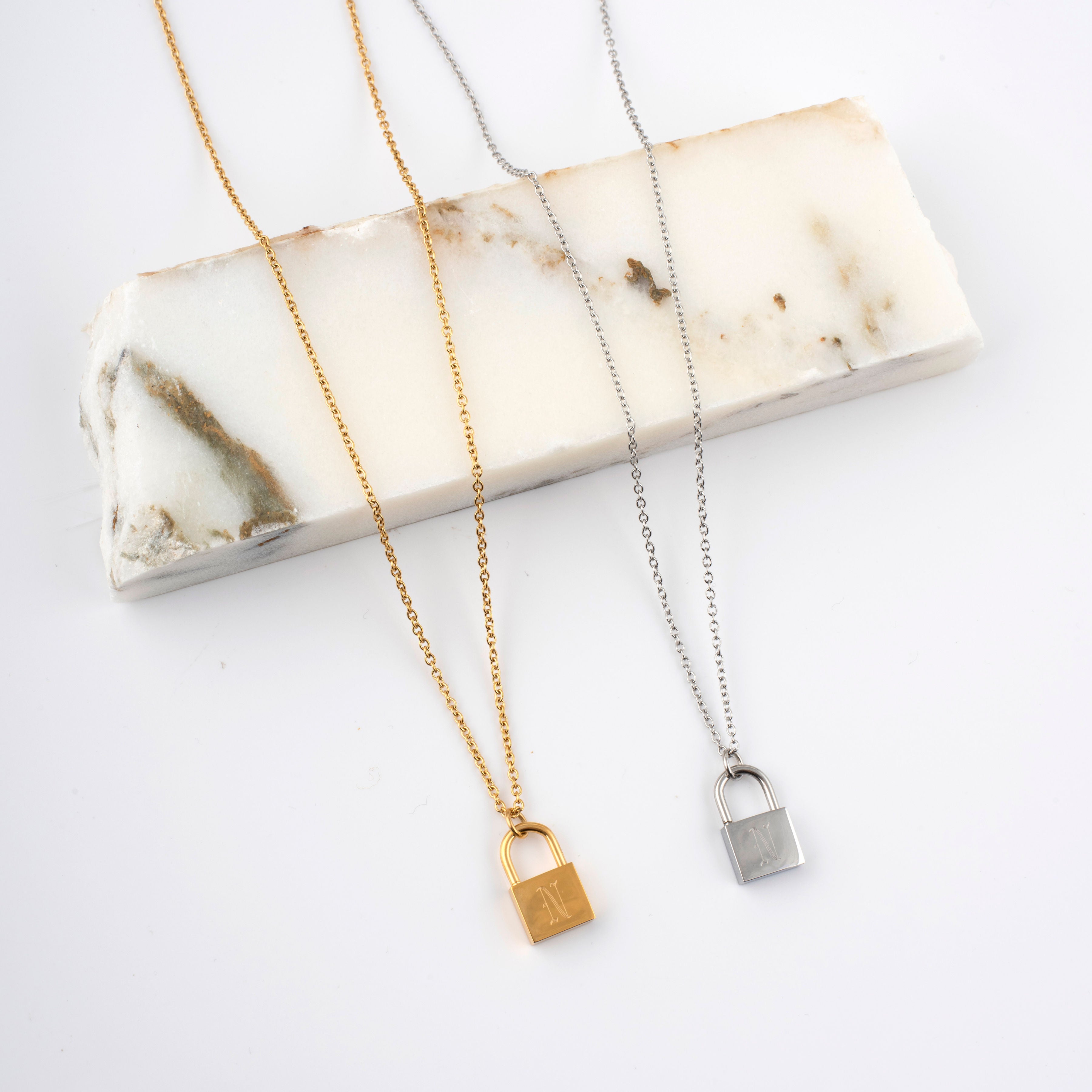 Lock Initial Necklace - Nadare Co.